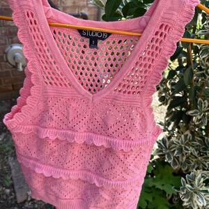 Pink crochet top with ruffles